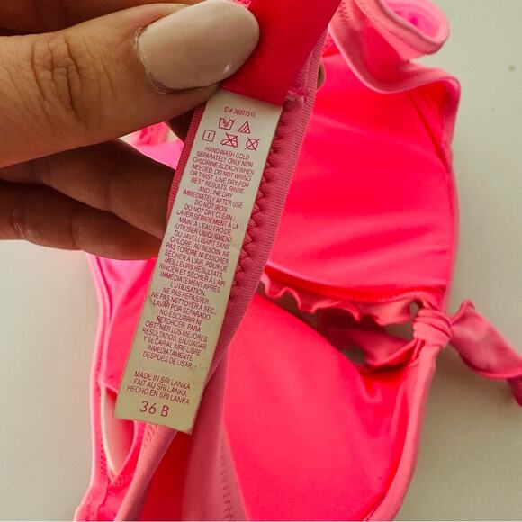 VS VICTORIAS SECRET Pink Ruffle Halter Tie Underwire Plunge Bikini Swim Top 36B - Picture 10 of 11